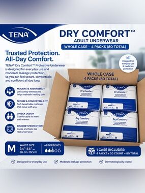 Dry Comfort Adult Underwear Boxer Briefs - Medium, White & Blue (Pack of 80)